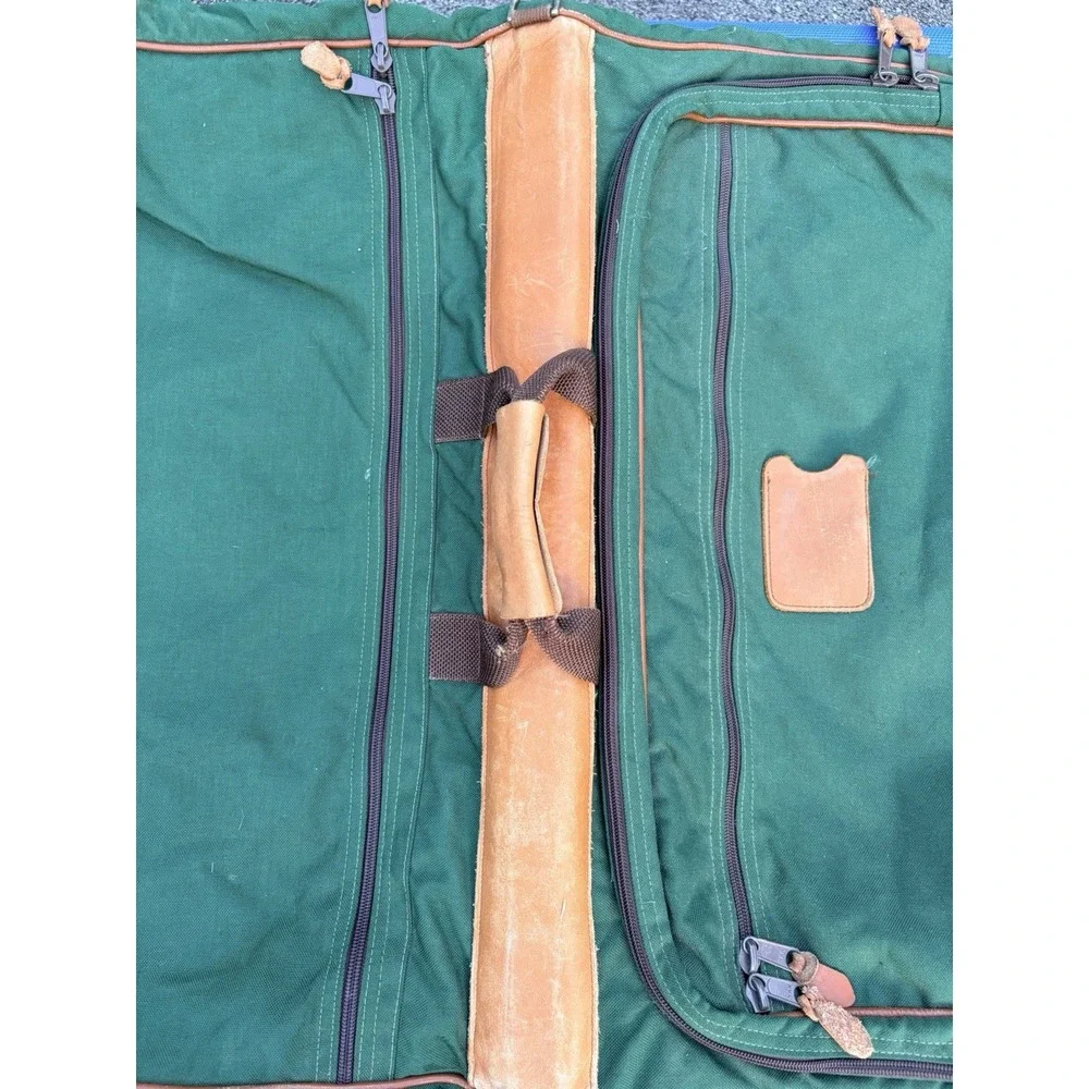Vintage LL BEAN Green Canvas Leather Folding Garment Carrying Bag Travel